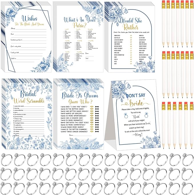 Estune 331 Pcs Bridal Shower Games Supplies, 5 Sets 250 Pcs Wedding Games Cards by Estune