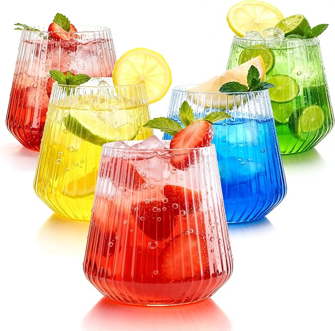 36 Pcs 12 oz Plastic Ribbed Wine Glasses, Reusable Champagne Glasses Elegant by BESTSTAR