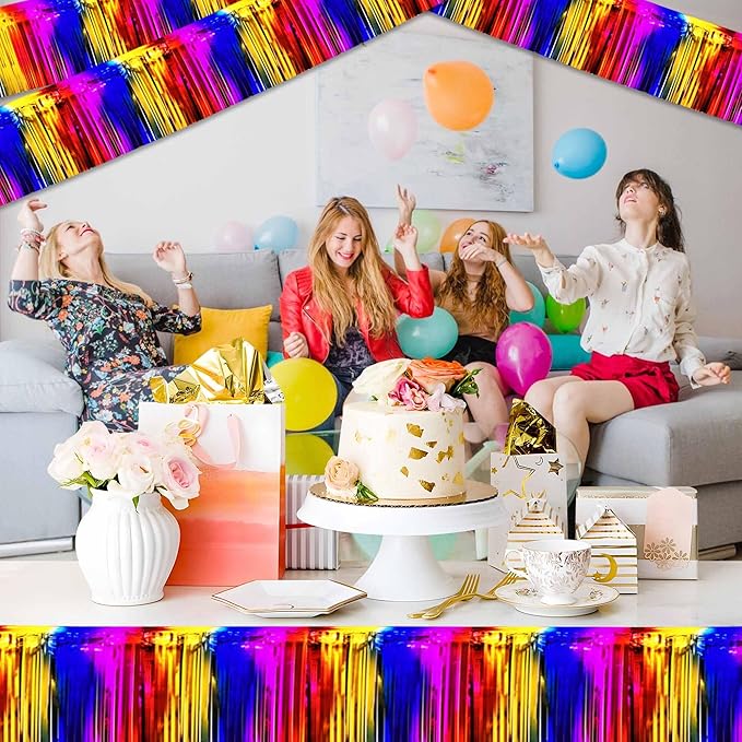 4 Pack 10 Ft Rainbow Foil Fringe Garland Metallic Streamers Tinsel Banner Wall - Image 5