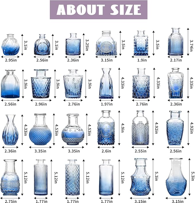 Bud Vases Set of 24, Gradient Blue Vintage Small Vases - Image 6