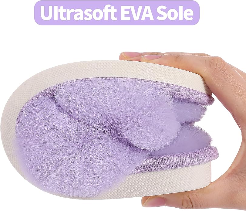 Evshine Women's Fuzzy Slippers Cross Band Memory Foam House Slippers Open Toe - Image 5