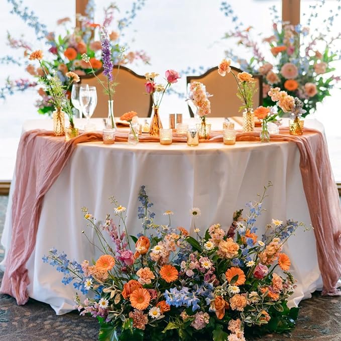 Sioloc 10 Pack Peach Coral Cheesecloth Table Runner Fall Autumn Decor - Image 2