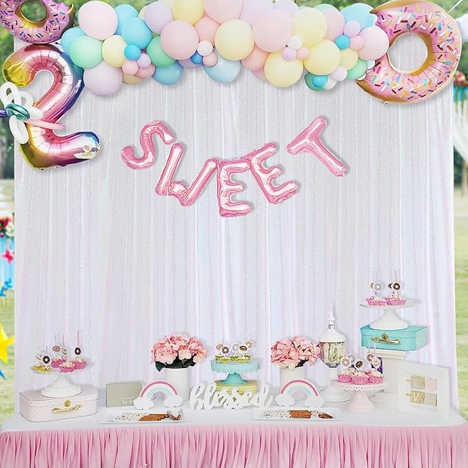 White Iridescent Sequin Curtains 10ftx10ft Photo Booths Backdrop - Image 3