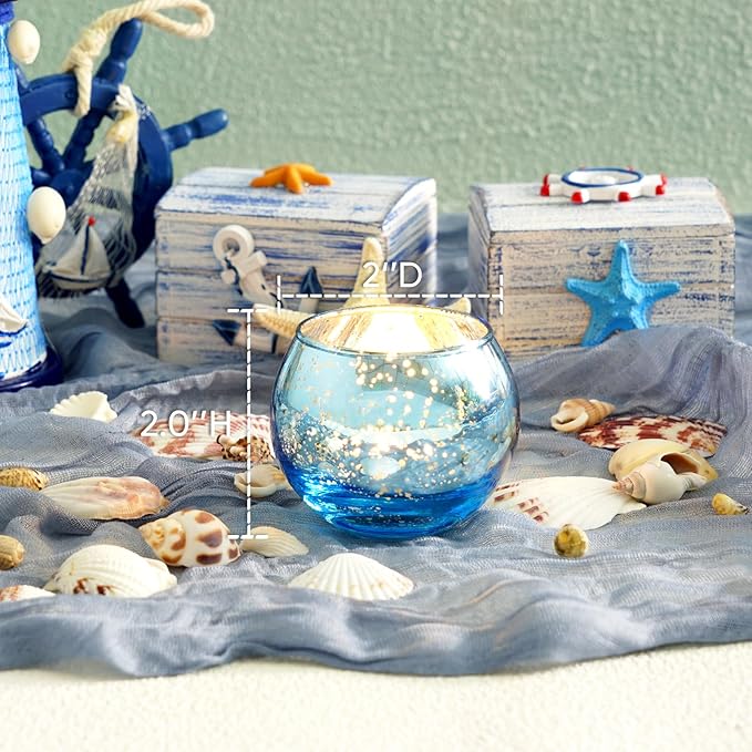 Homemory 36 Pcs Blue Votive Candle Holders, Round Mercury Glass Candle Holder - Image 2