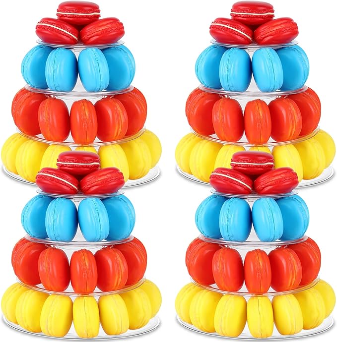 Juexica 4 Pcs Round Macaron Display Tower Stand 4 Tiers Plastic Cake Rack by Juexica