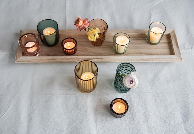 Creative Co-Op Round Glass Votive Holders on Wood Tray - Image 4