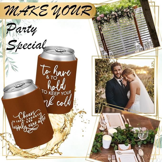 50 Pieces Chocolate Wedding Can Cooler Sleeves Bulk Engagement Party Favors - Image 3