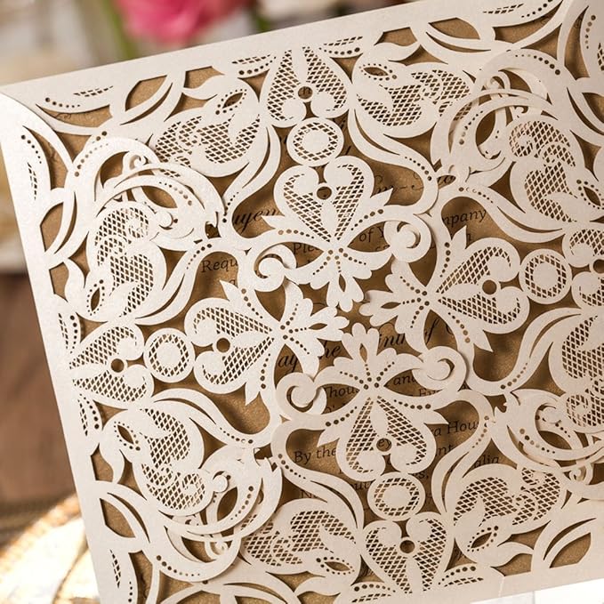 Hosmsua 50PCS Ivory Laser Cut Wedding Invitation Cards - Image 7