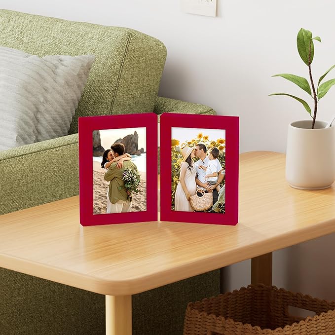 decorUhome Double 4x6 Picture Frame Vertical, Engineered Wood Bifold Photo Frame - Image 5