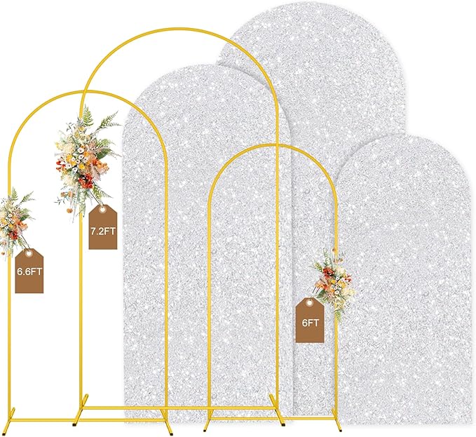 MODFUNS Arch Backdrop Stand and Cover Set 6&6.6&7.2ft Silver Sequins Arch by MODFUNS