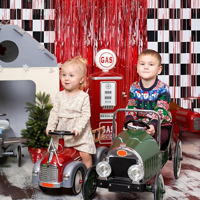 3 Pcs Racing Cars Foil Fringe Curtain Red Black White Checkered Photo Booth - Image 6