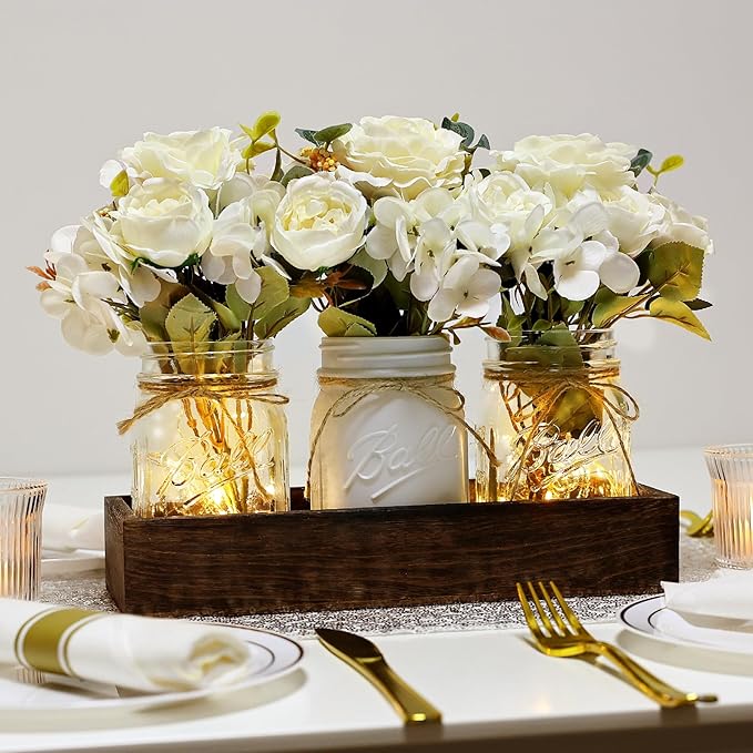 Mason Jar Lights Centerpiece for Table, Mason Jar Centerpiece Table Decor for - Image 3