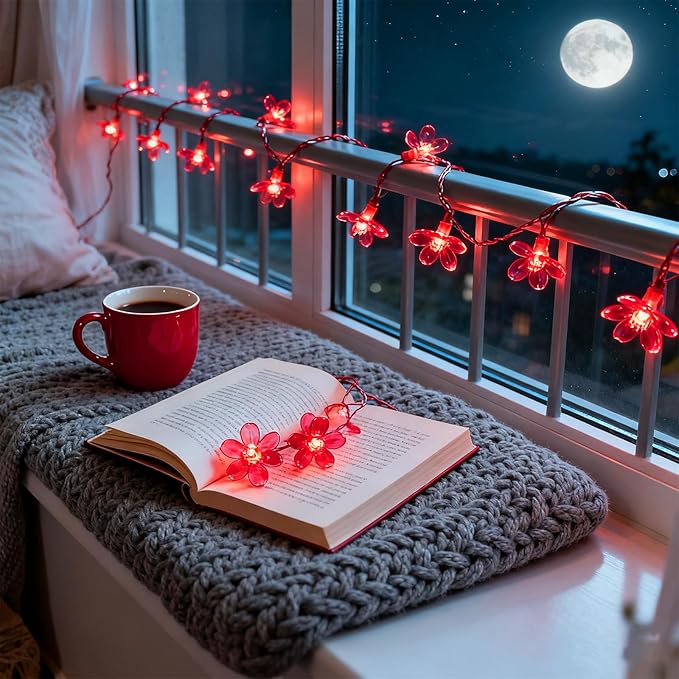 Cherry Blossom Flower String Lights, 100 led 33 feet 8 Mode Plug in Fairy Lights - Image 5