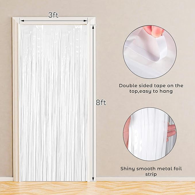 BTSD-home 4 Pack 3x 8ft White Foil Fringe Curtain Backdrop Party Streamers - Image 4
