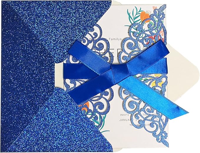 50Pcs Laser Cut Blue Wedding Invitation - Image 6