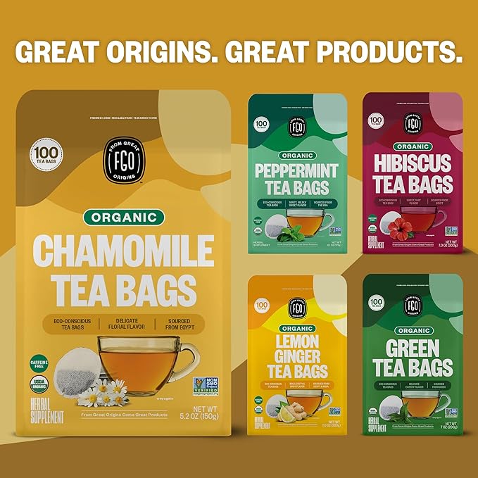 FGO Organic Chamomile Tea, 100 Eco-Conscious Tea Bags, Caffeine Free, - Image 8