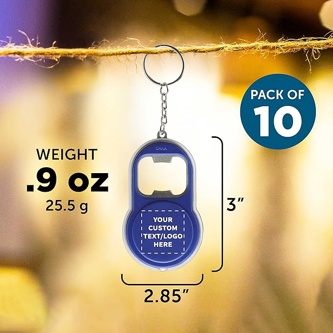 DISCOUNT PROMOS Custom Bottle Opener & LED Keychains Set of 10, Personalized - Image 5