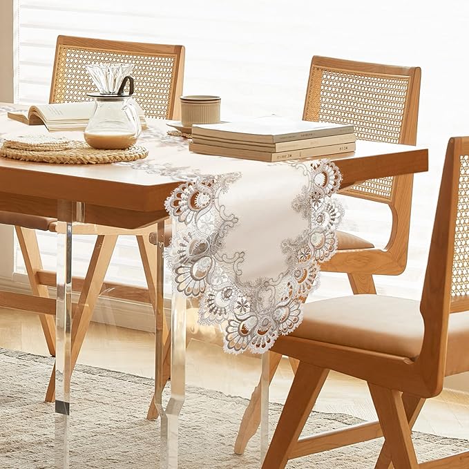 Vintage Lace Dining Table Runner, Small Macrame Coffee Table Runners 48 inches - Image 2