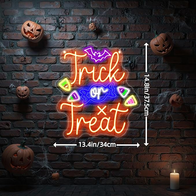 Trick or Treat Neon Sign, Halloween Decorations, Night Light - Image 4
