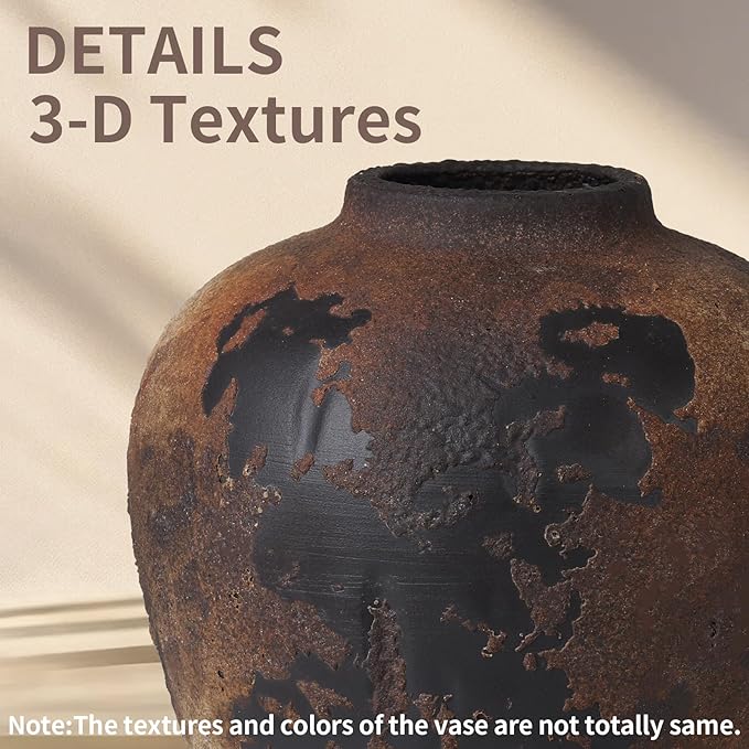 Rustic Vase for Flowers, 8.9'' Brown Farmhouse Ceramic Vases for Home Decor - Image 4