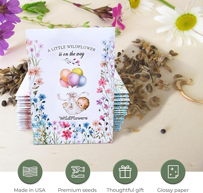 Pack of 20 Pre-Filled Bouquet Seed Mix Packet Girl Boy Baby Shower Party Favors - Image 5