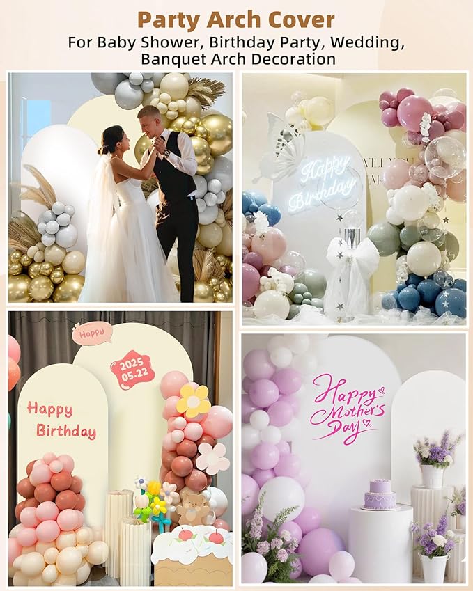 HEMMOTOP White and Light Beige Arch Backdrop Cover 7.2 ft, Wedding Arch Covers - Image 2