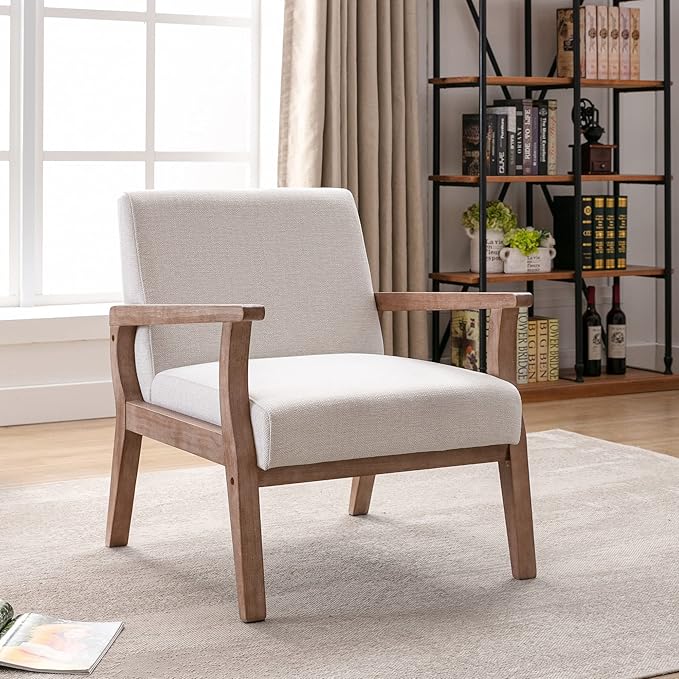 Mid Century Modern Accent Chair Set of 2, Linen Upholstered Living Room Accent - Image 2