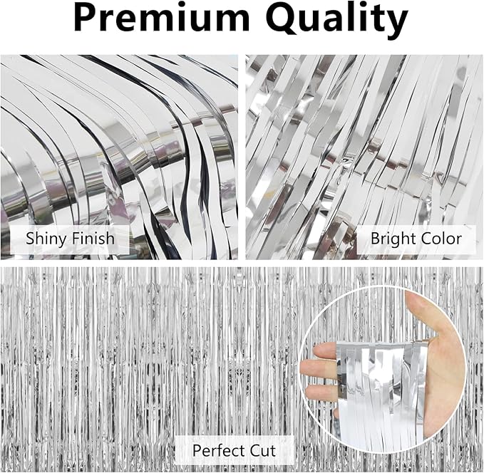 Christmas Decorations Silver Streamers Thicken 4 Pack 3.2 x 8.2 FT, Photo Booth - Image 3