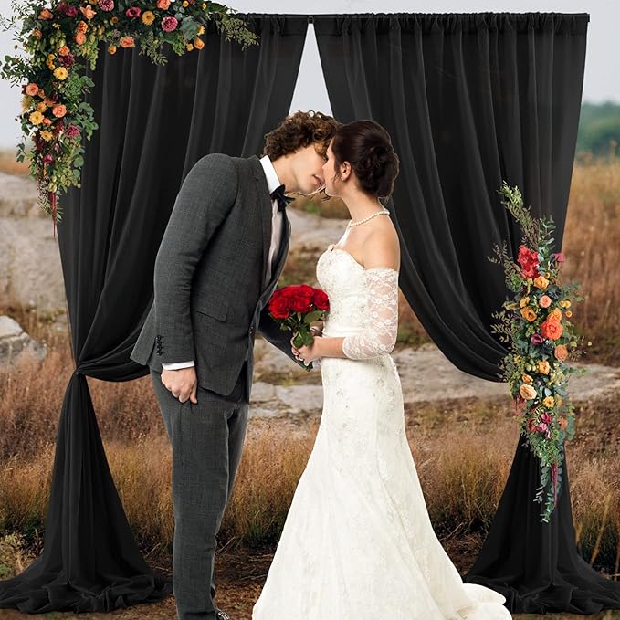 PARTISKY 10ftx10ft Black Chiffon Sheer Backdrop Curtains, Wrinkle-Free Wedding - Image 8