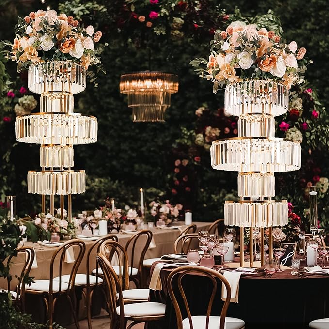 Gold Crystal Vases for Centerpieces, 47.2in Metal Pedestal Stands for Table - Image 2