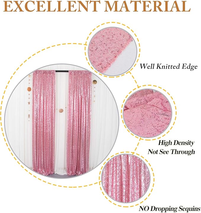 ShinyBeauty Rose Pink Backdrop 2FTx8FT Sequin Backdrops 8 Panels Photo - Image 5