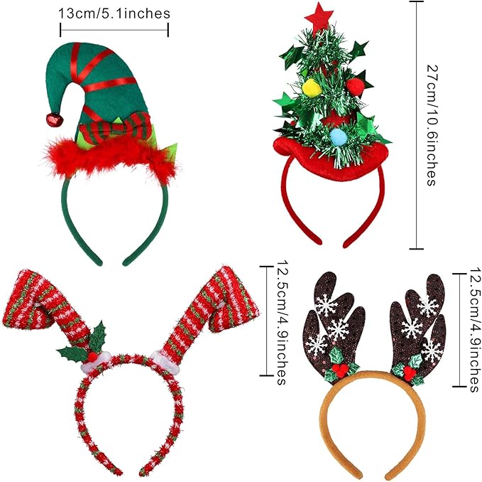 URATOT 9 Pack Creative Holiday Headbands Christmas Party Costume Headwear Elves - Image 2
