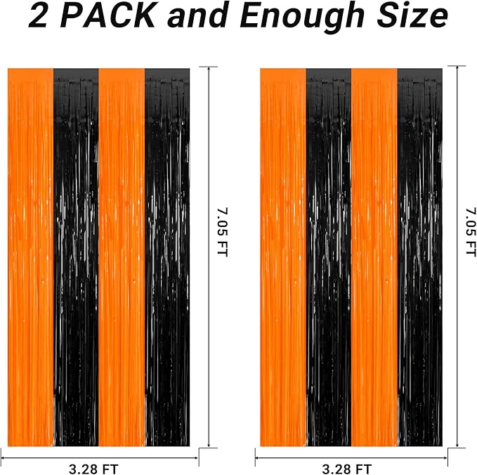 2 Pack Halloween Photo Backdrop, 3.28 FT x 7.05 FT Orange and Black Party - Image 2