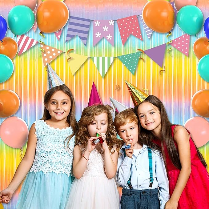 6 Pack Light Rainbow Foil Fringe Curtains Backdrop, 3.28 x 8.2 Ft Metallic - Image 4