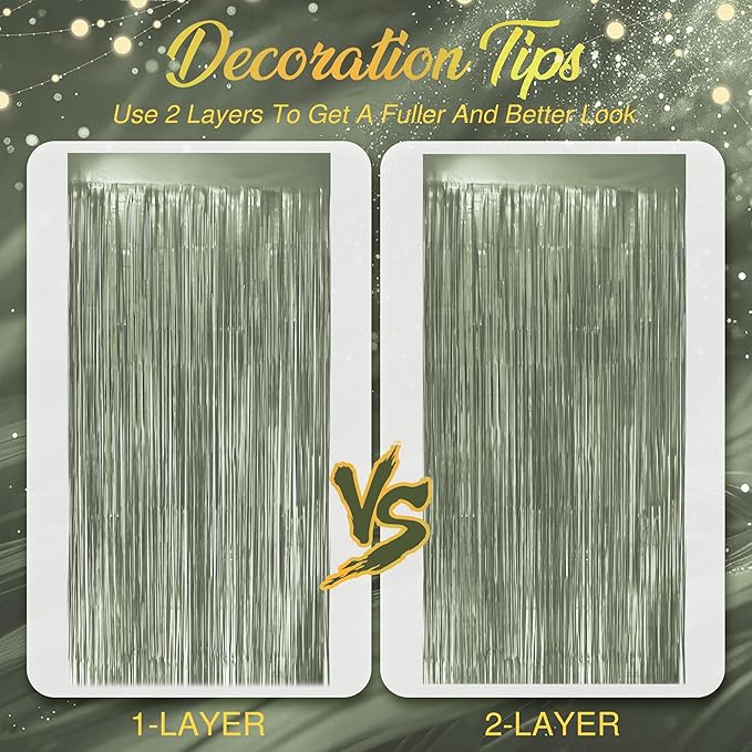 2 Pack Metallic Lime Green Fringe Backdrop, 3.2x8.2ft Shining Foil Tinsel - Image 7