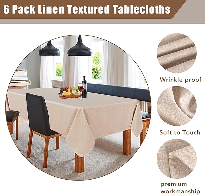 Fitable Faux Linen Beige Tablecloths - Image 4