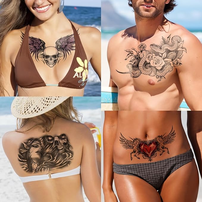 Yazhiji 13 Sheet Large Chest Underboob Temporary Tattoos - Image 8