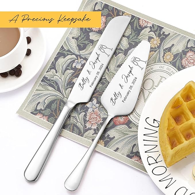 Personalized Wedding Cake Knife and Server Set Stainless Steel Forks Cake - Image 2
