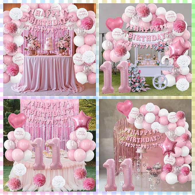 11th Birthday Decorations for Girls Pink Number 11 Balloon Bow Coquette Happy - Image 6