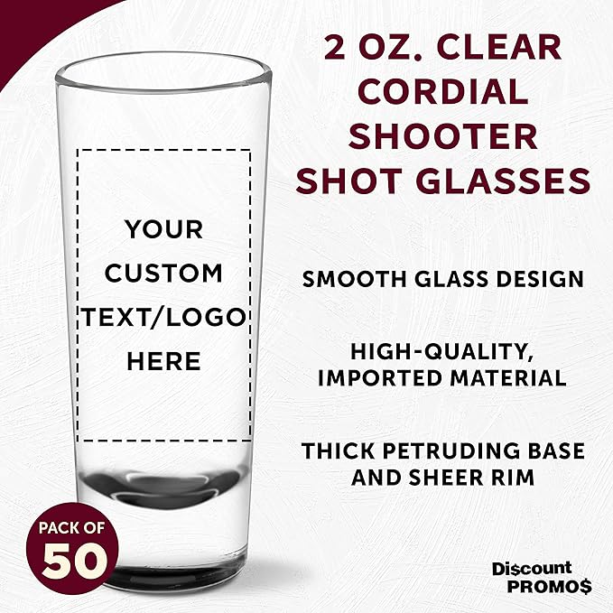 Custom Cordial Shooter Shot Glasses 2 oz. Set of 50, Personalized Bulk Pack - Image 3