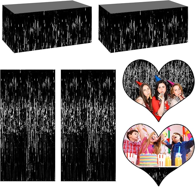 4P Metallic Foil Fringe Tinsel Table Skirts by FENGNIAN