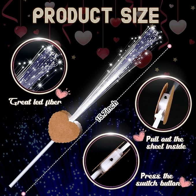 50 Pcs Wedding Sparklers Heart Shaped LED Glow Sticks Fiber Optic Wands Light - Image 3