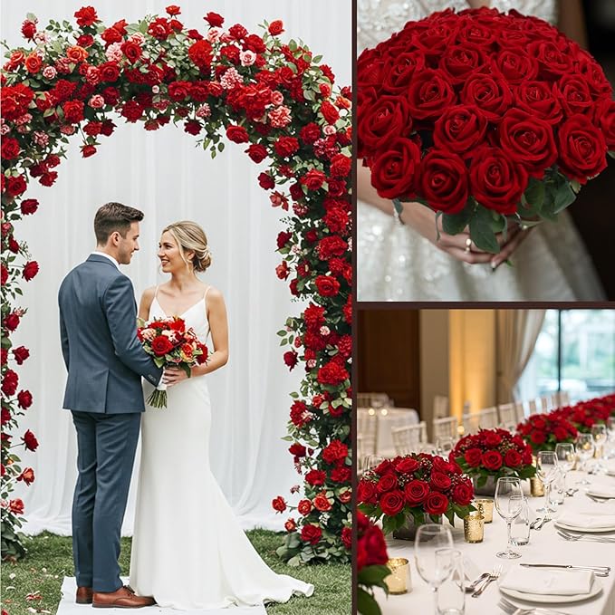 Auihiay 104pcs Red Roses Artificial Flowers - Image 3
