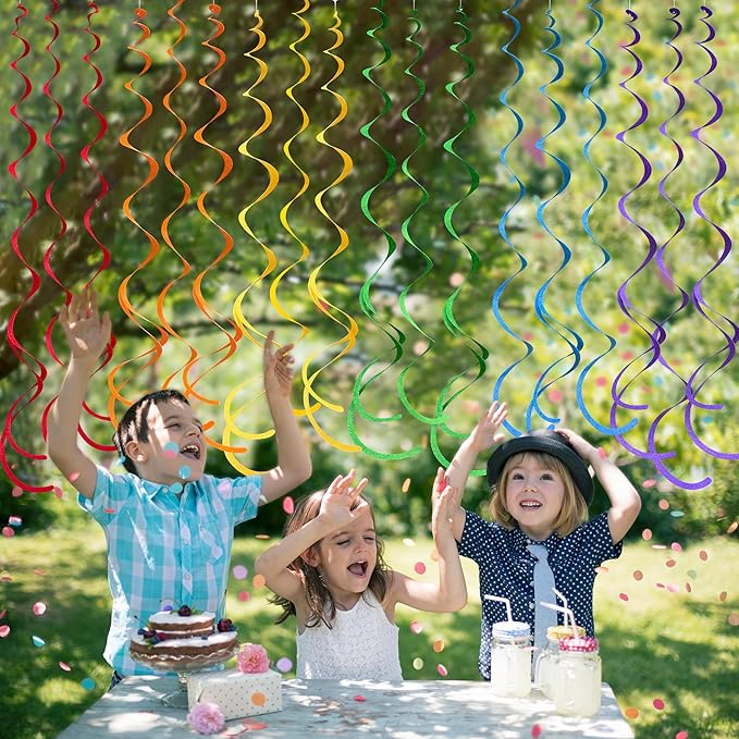 36 Pcs Rainbow Hanging Swirl Decorations Colorful Felt Swirl Streamer Spiral - Image 6