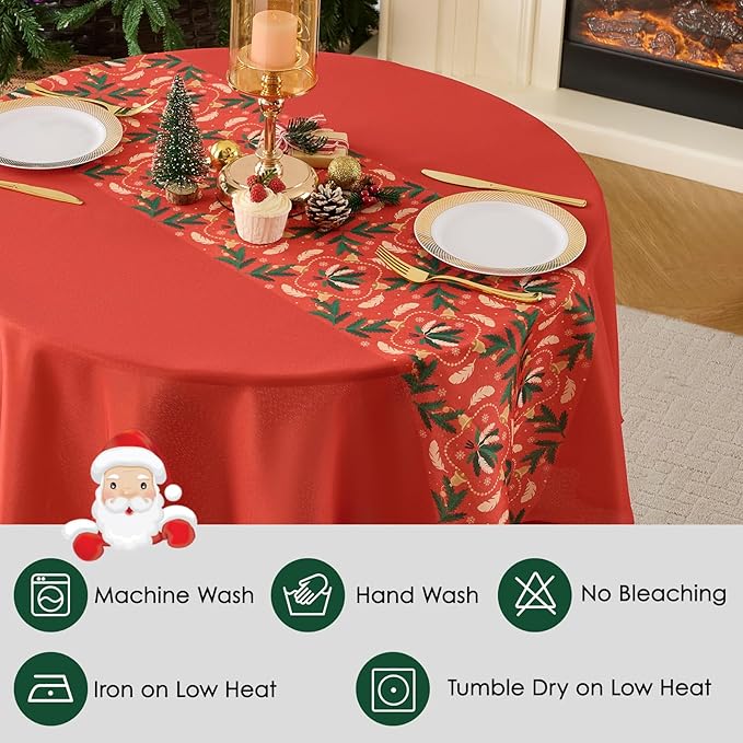 Christmas Tablecloth Round 60 Inch Waterproof, Machine Washable Checkered - Image 5