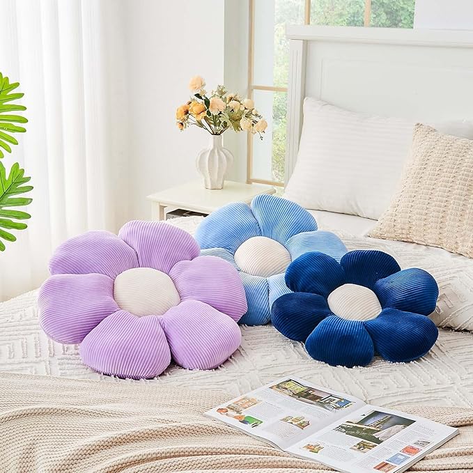 Dusty Blue Flower Pillow, 14.9" Cute Flower Shaped Floor Pillow, Aesthetic - Image 4