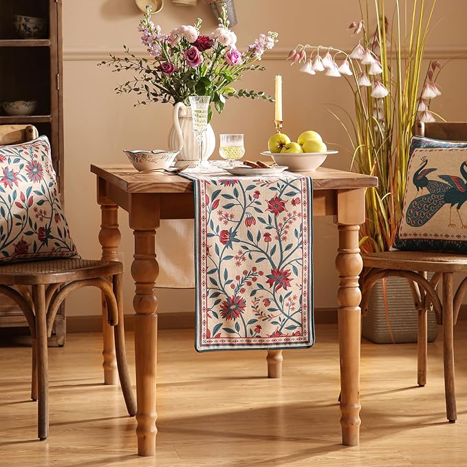 Farmhouse Berry Red Floral Table Runner - Image 7