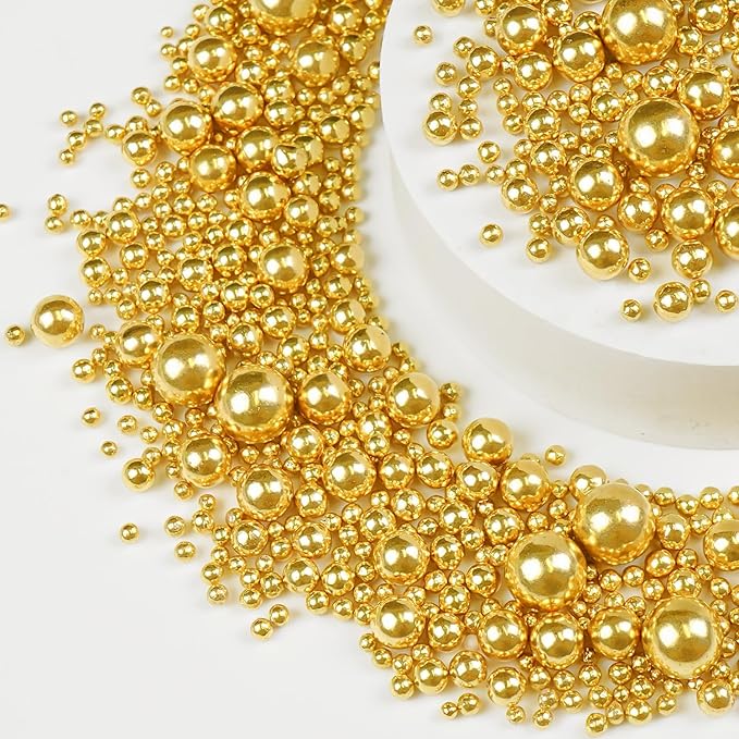 Gold Pearl Sprinkles for Cake Decorating, 150g/5.29oz, Mix Size, Edible Sugar - Image 7