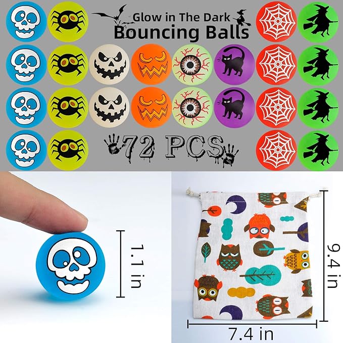 72 Glow in The Dark Bouncing Balls, 8 Halloween Theme Designs - Image 7