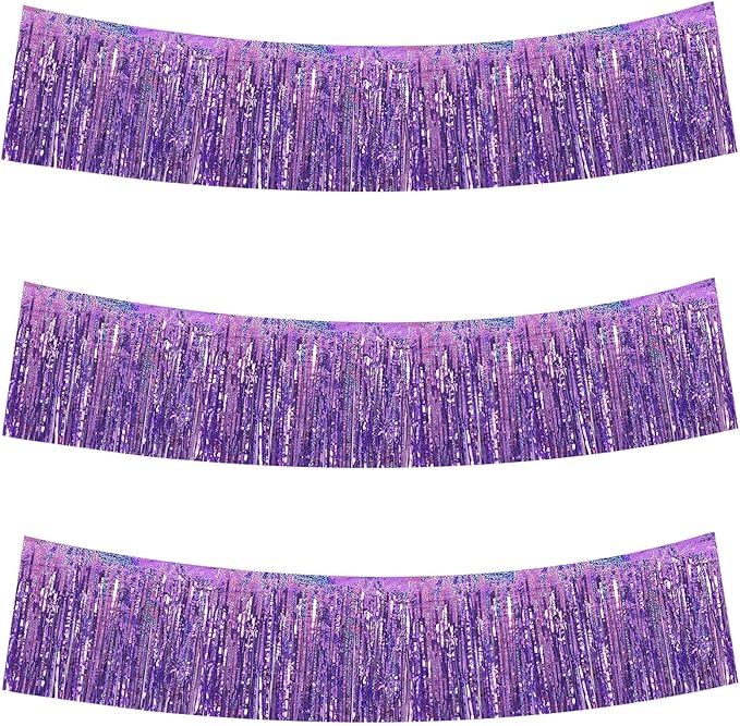 BEISHIDA 3 Packs Metallic Foil Fringe Garland Laser Light Purple Wall Hanging by Beishida